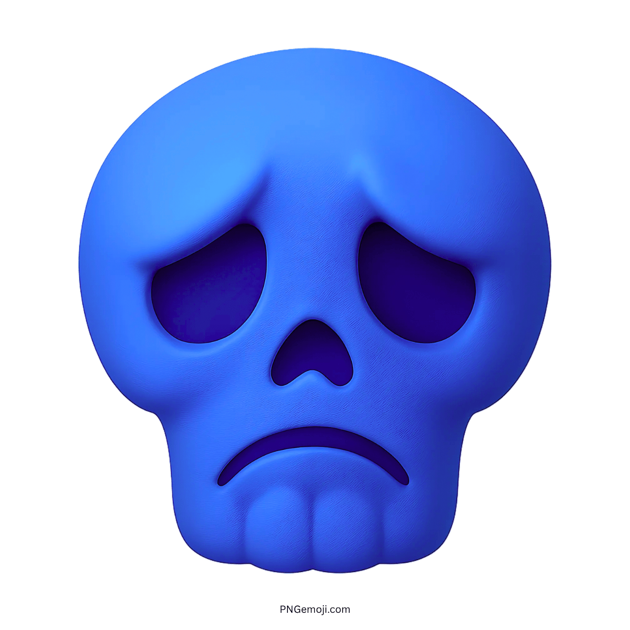 3D sad skull emoji with blue face and teardrop eyes expression