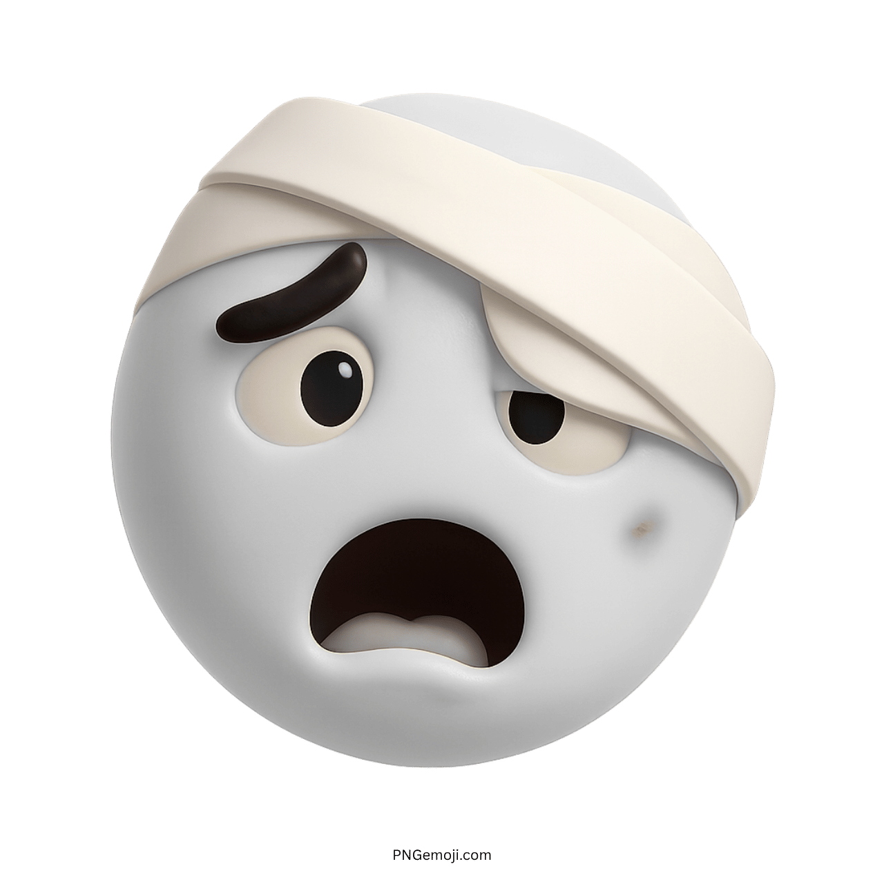 Sad emoji with a white head bandage, showing pain and distress