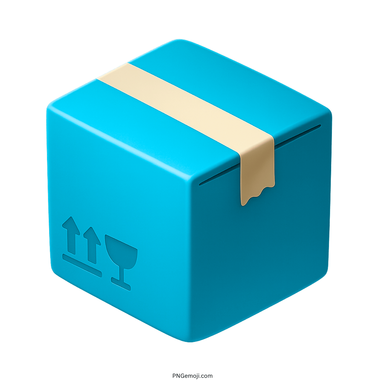 Sky blue 3D shipping box emoji with fragile and this side up symbols