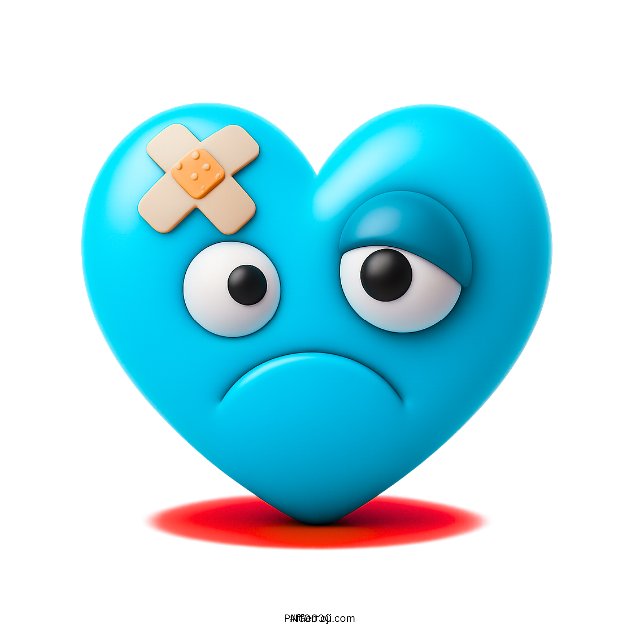 3D sky blue beat up heart emoji with bandage sad emotional face