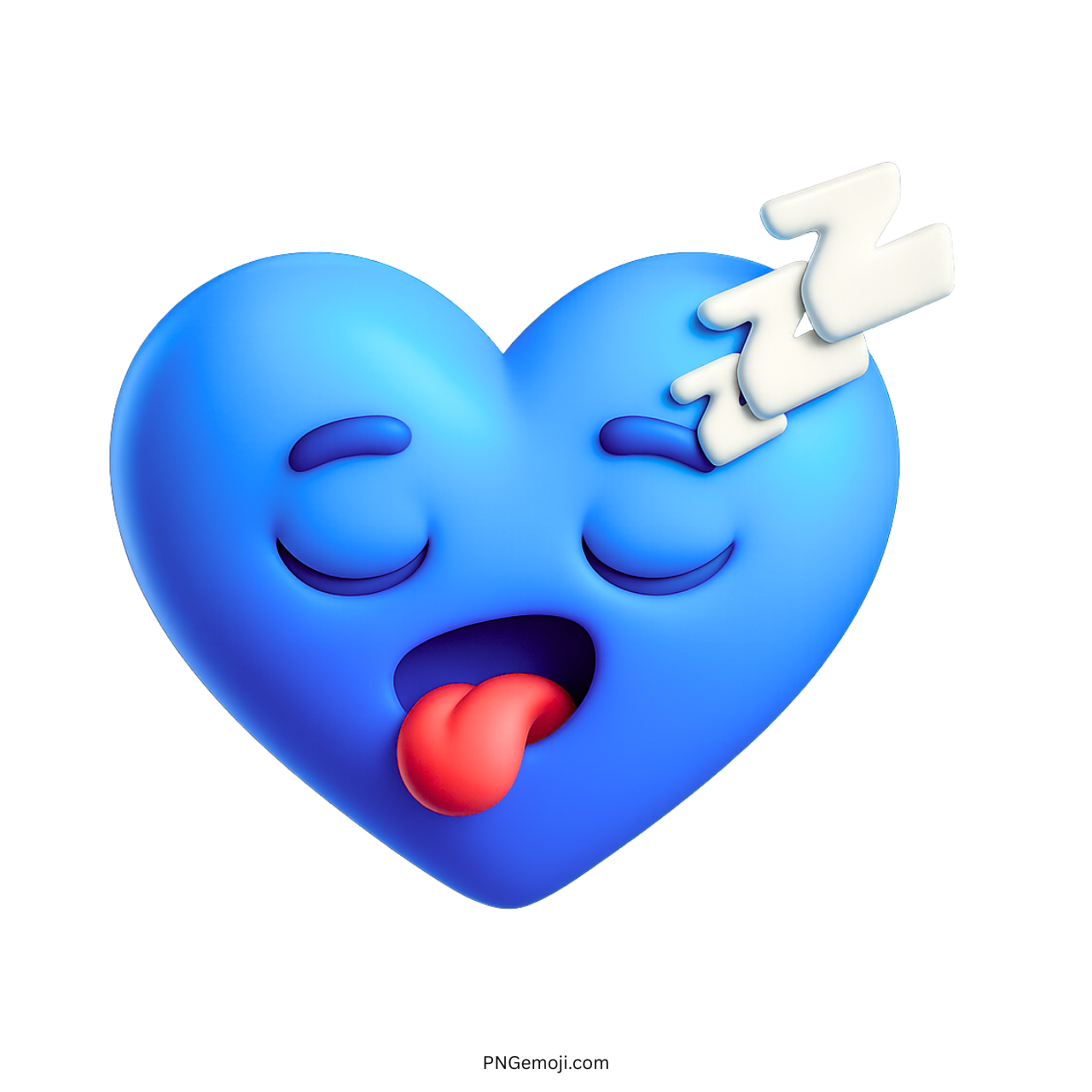 3D blue heart emoji with closed eyes and sleep symbol cartoon emoticon