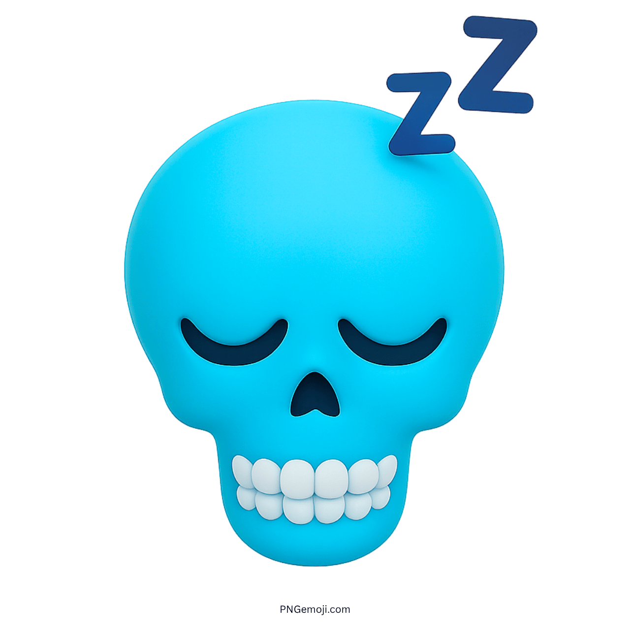 3D blue sleeping skull emoji with closed eyes and ZZZ sleeping symbol