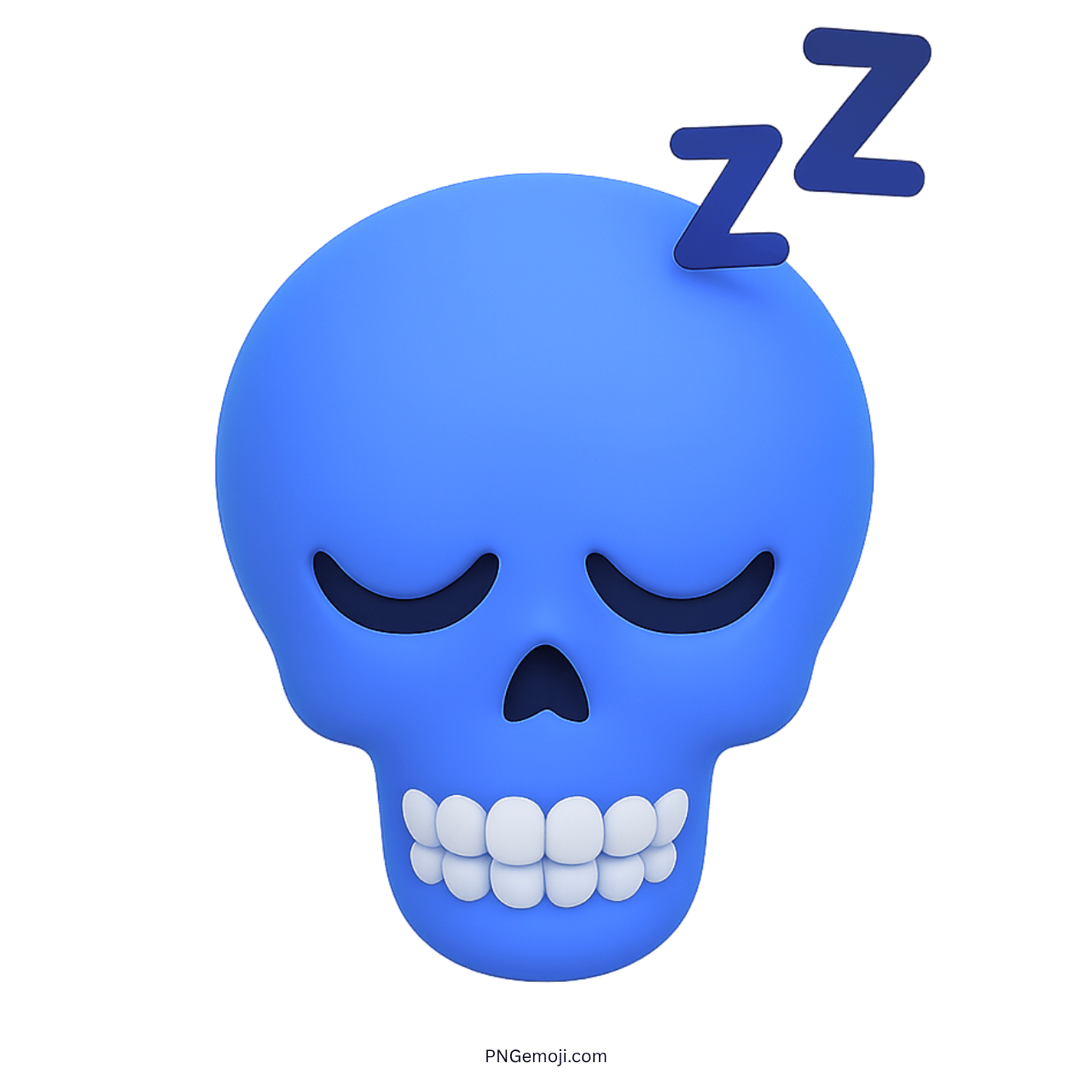 Blue 3D sleeping skull emoji with Zs on top and closed eyes on transparent background