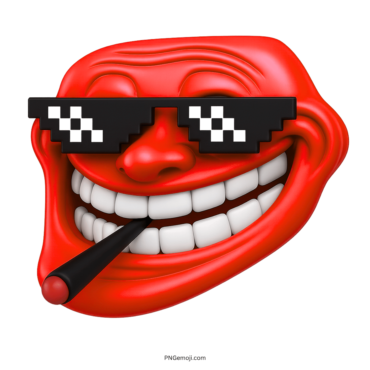 3D smoking red troll face emoji wearing pixelated thug life sunglasses