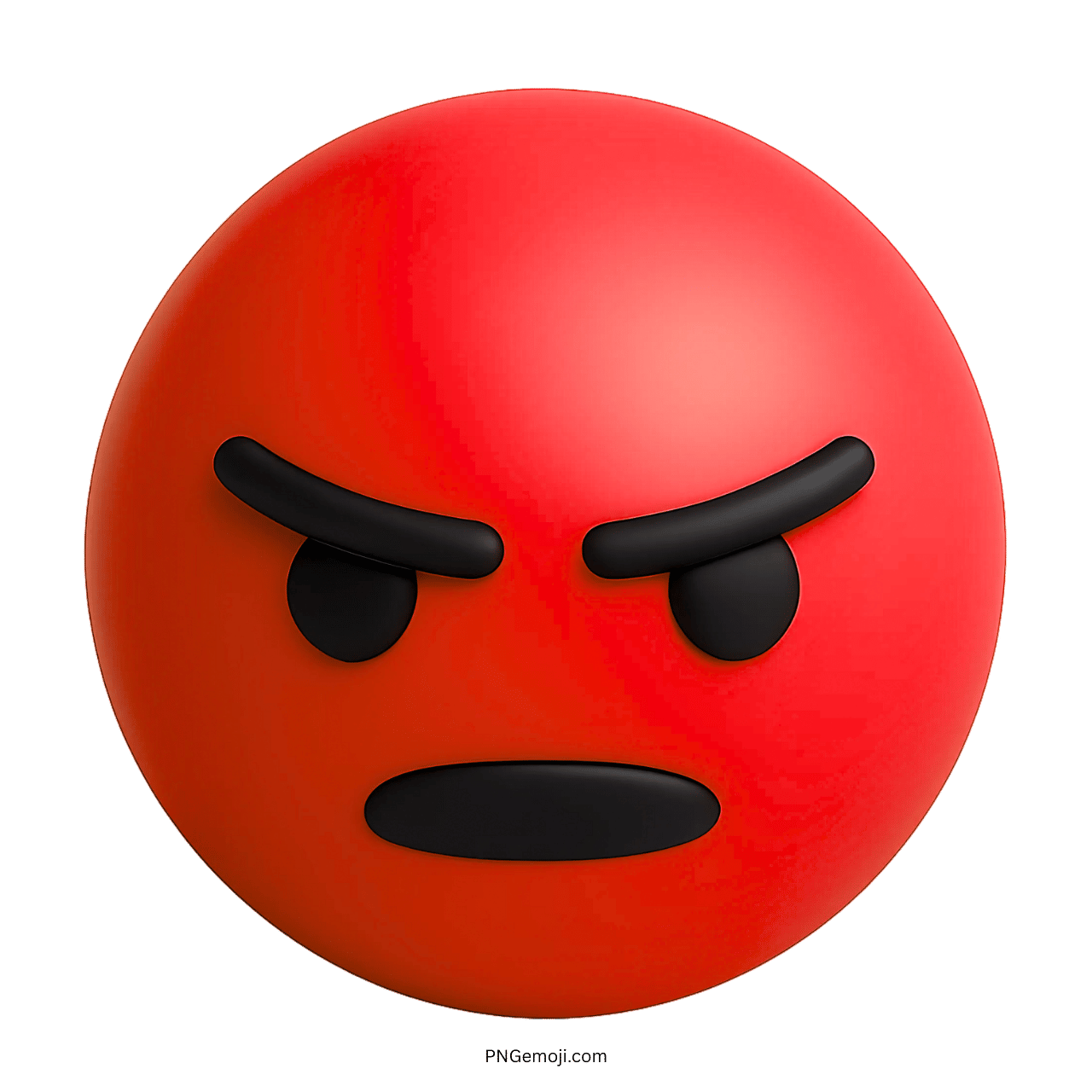 3D red angry emoji face with dark eyebrows and serious black frown expression
