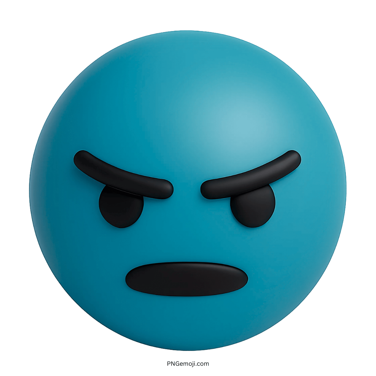 3D teal blue angry emoji face with arched black eyebrows and intense frown