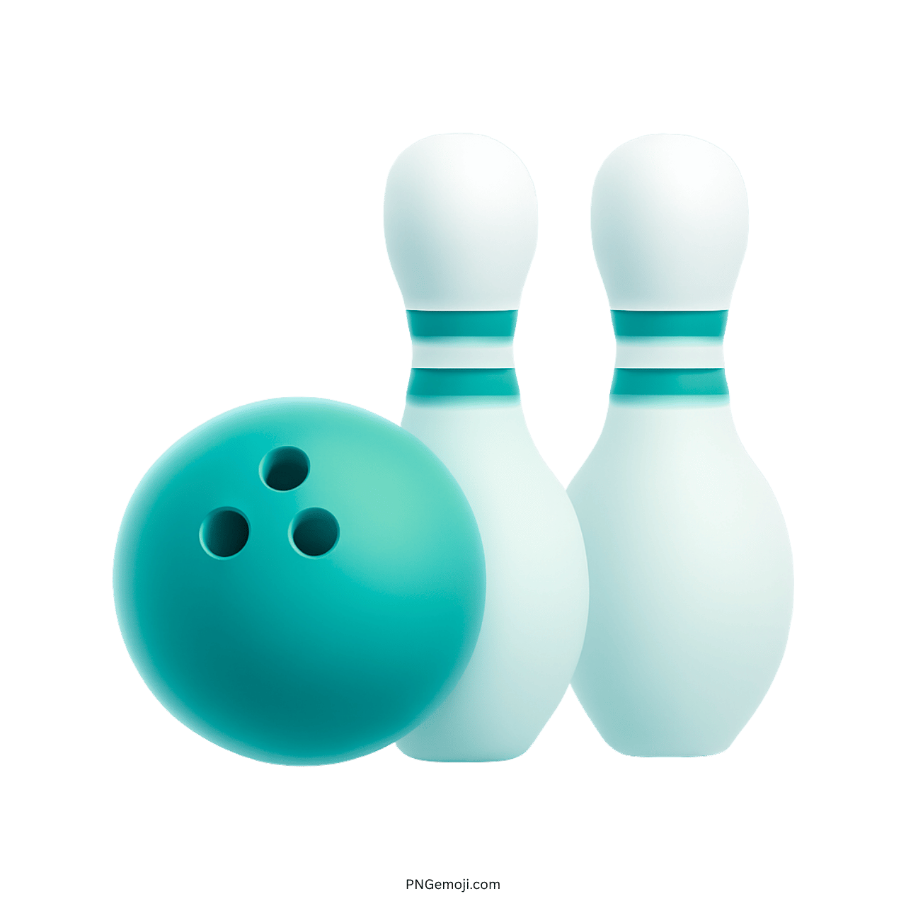 3D teal bowling ball and two pins emoji PNG on transparent background