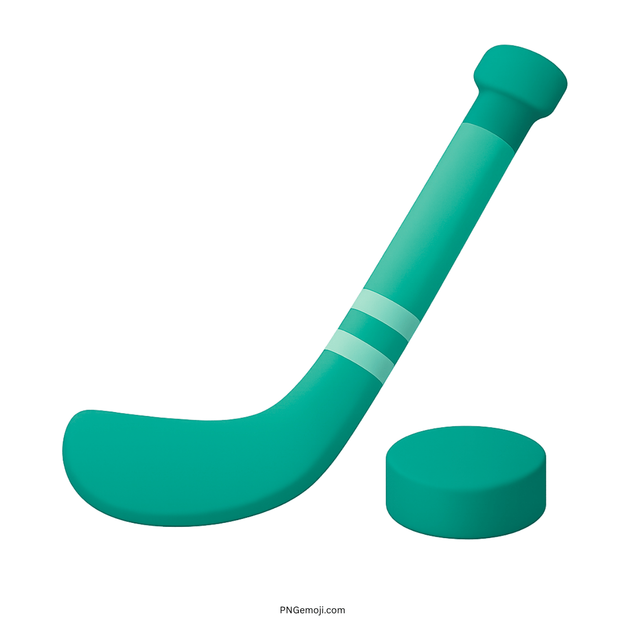 Teal ice hockey stick and puck emoji on green background, vibrant sports icon for hockey enthusiasts.