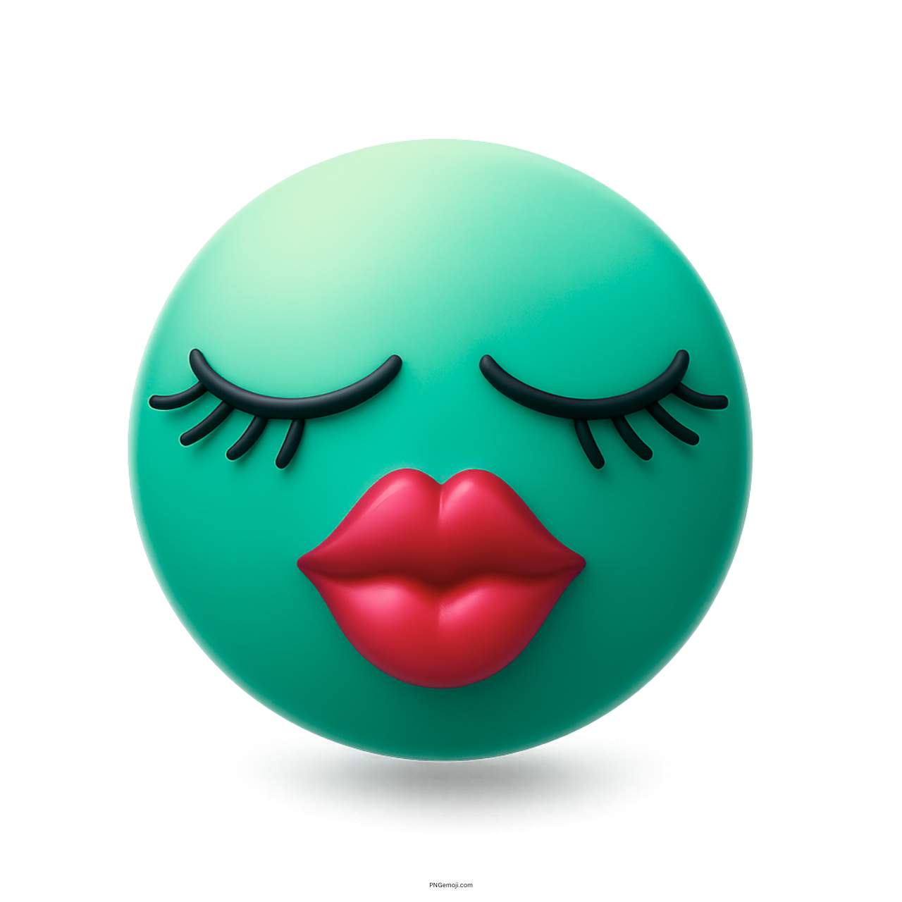 3D teal kissing girl emoji with red lips and closed eyes with eyelashes