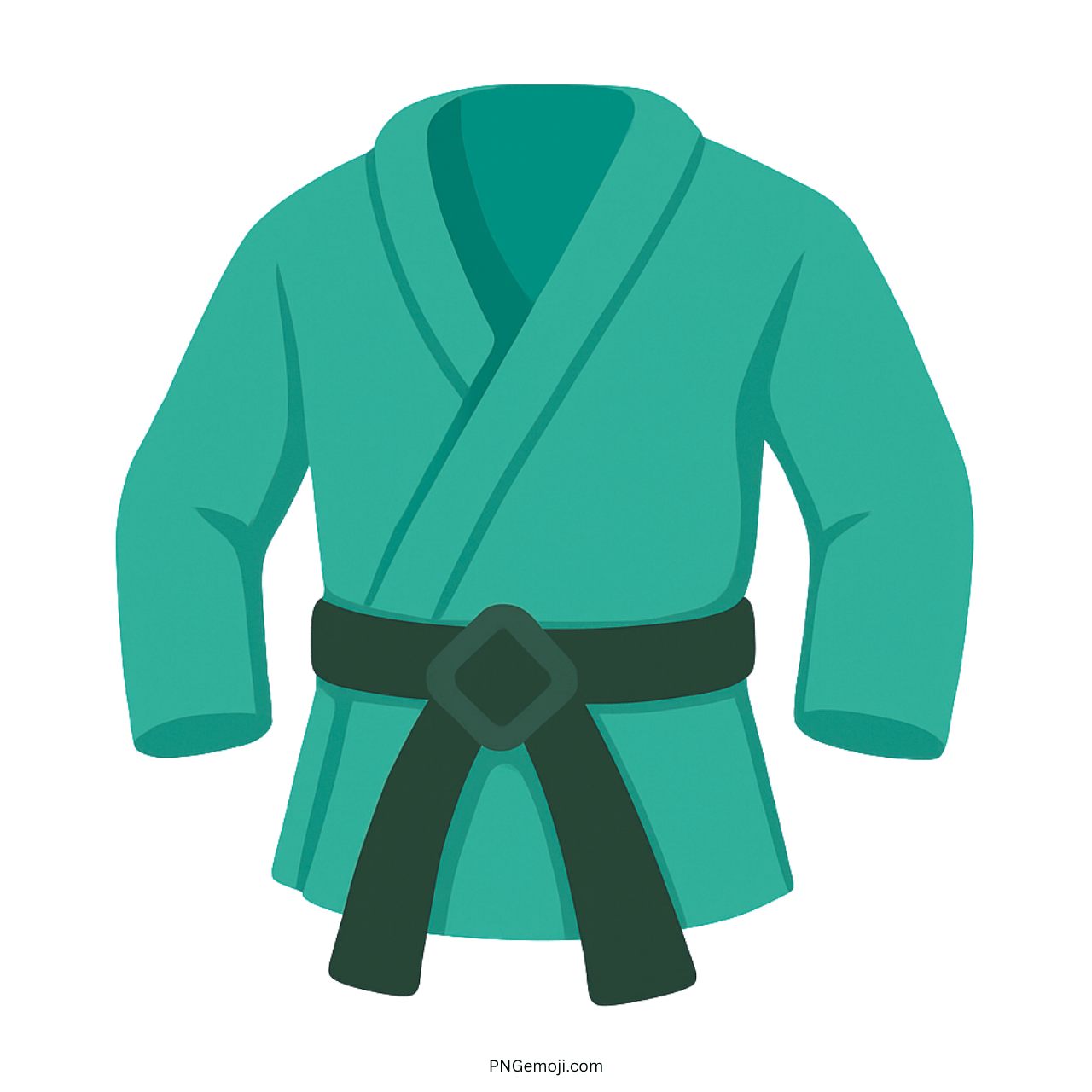 Teal martial arts uniform emoji with black belt and transparent background clipart