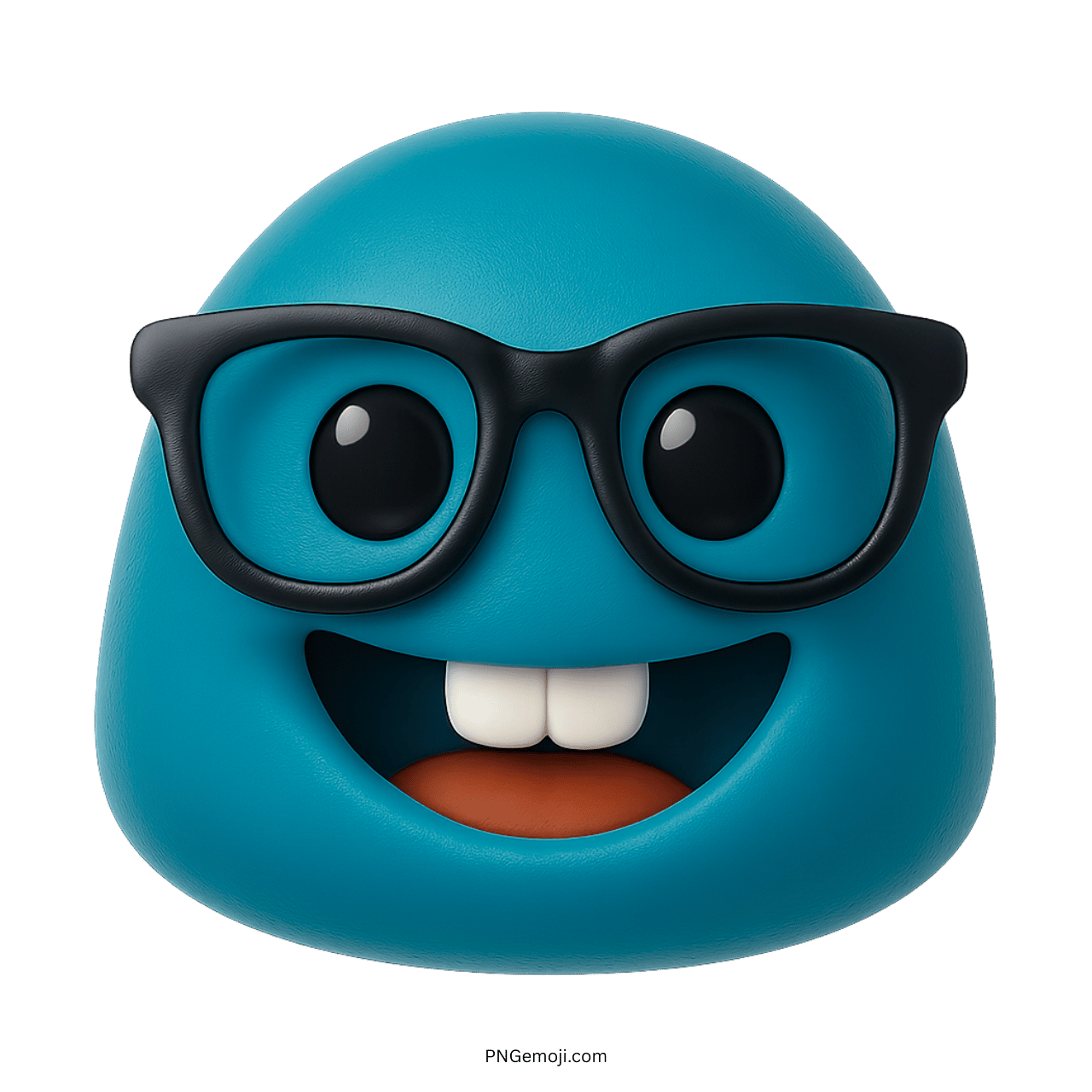 teal nerd face emoji wearing black glasses smiling with big white front teeth