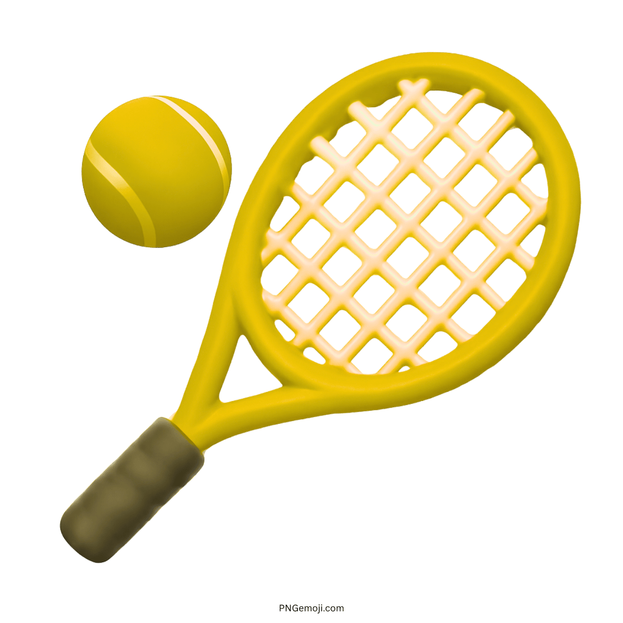3D yellow tennis racket and ball emoji PNG image with transparent background