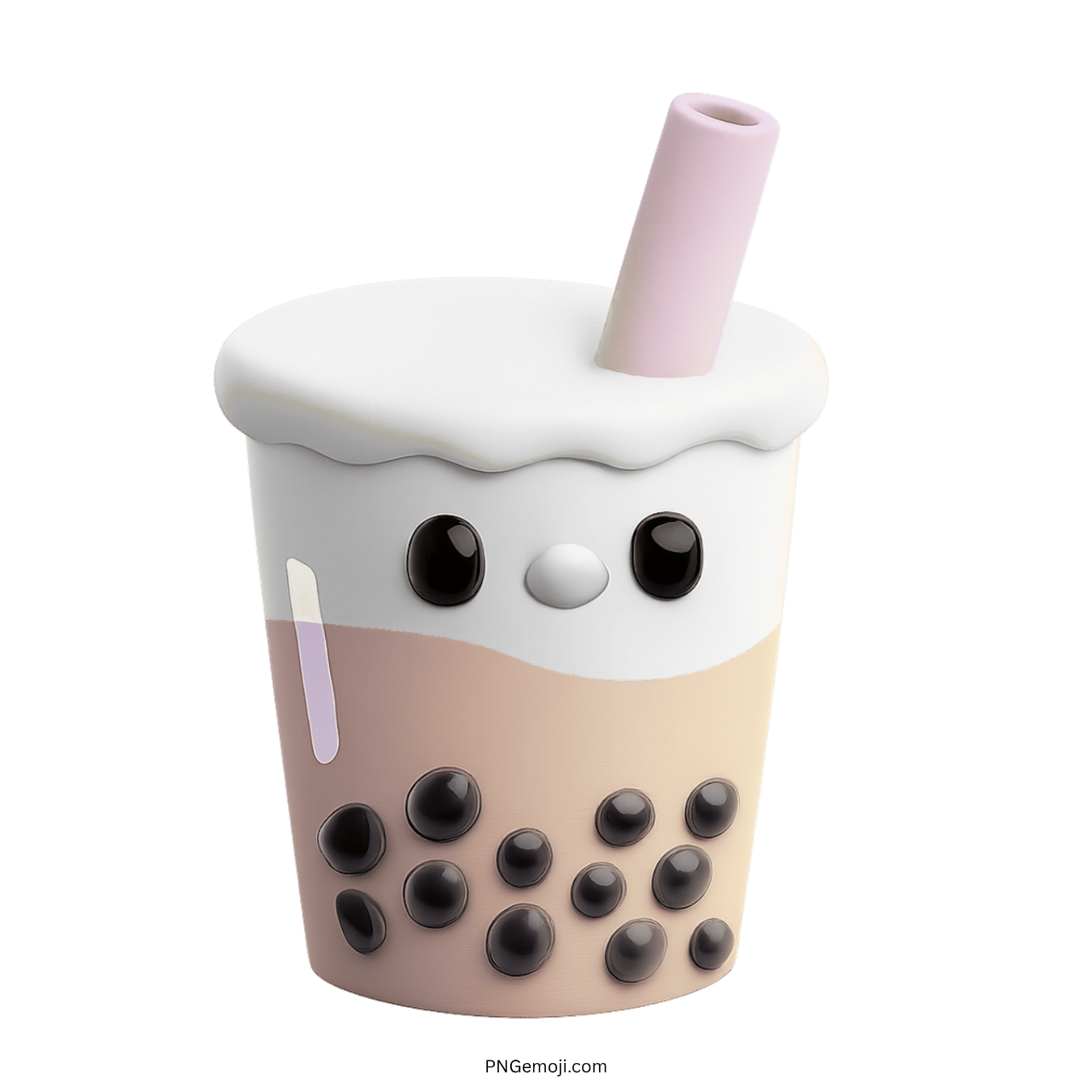 White vanilla milk bubble tea emoji with pastel pink straw and kawaii face