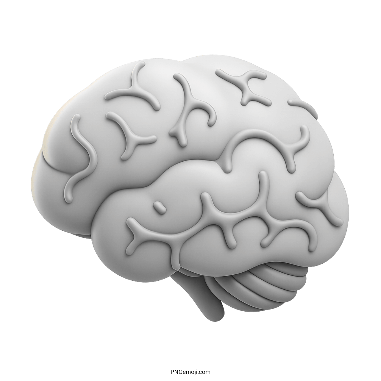 Minimal white 3D brain emoji with smooth design and curved neural lines