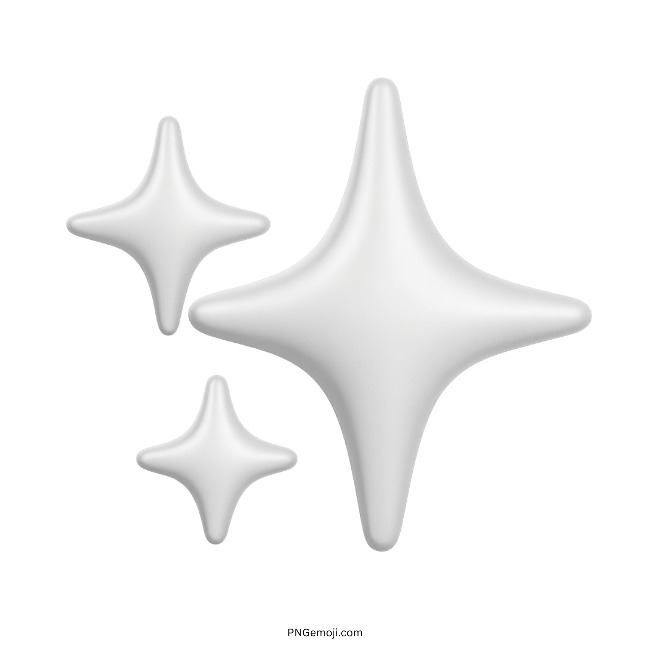 White 3D sparkles emoji with glossy shine on transparent background PNG
