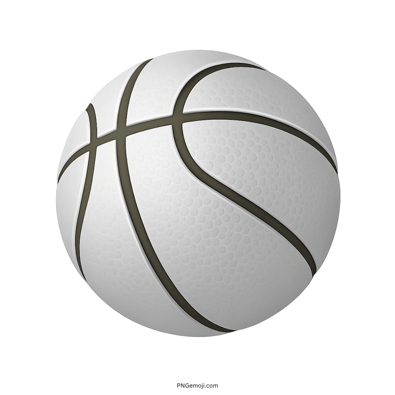 Minimal white 3D basketball emoji with realistic texture and dark panel lines