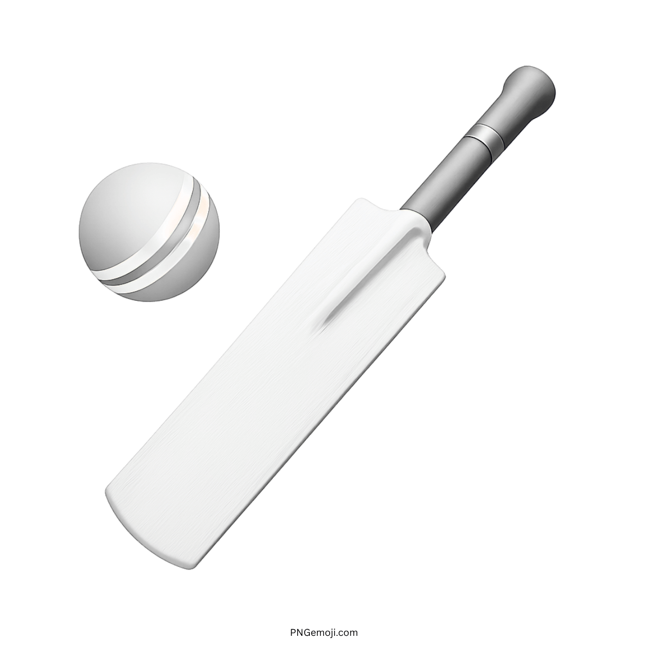 3D white cricket bat and ball emoji PNG with transparent background