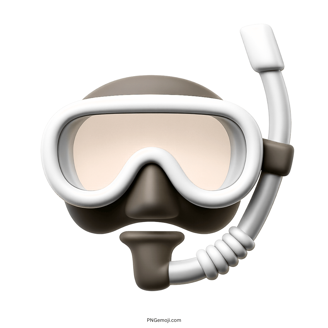 White diving mask emoji with snorkel on green background, 3D design, perfect for underwater adventure icons.