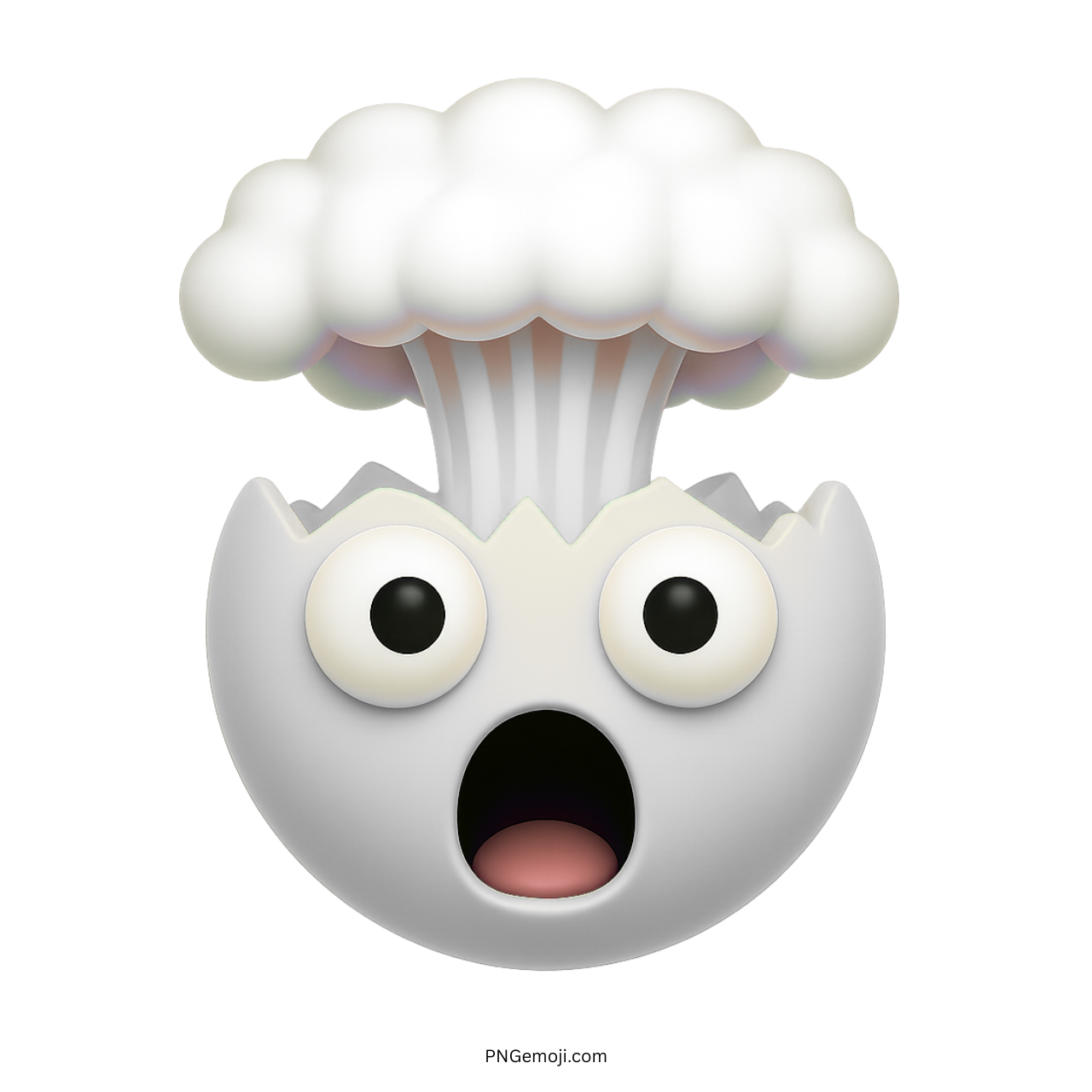 White exploding head emoji cartoon shocked face with cloud burst graphic