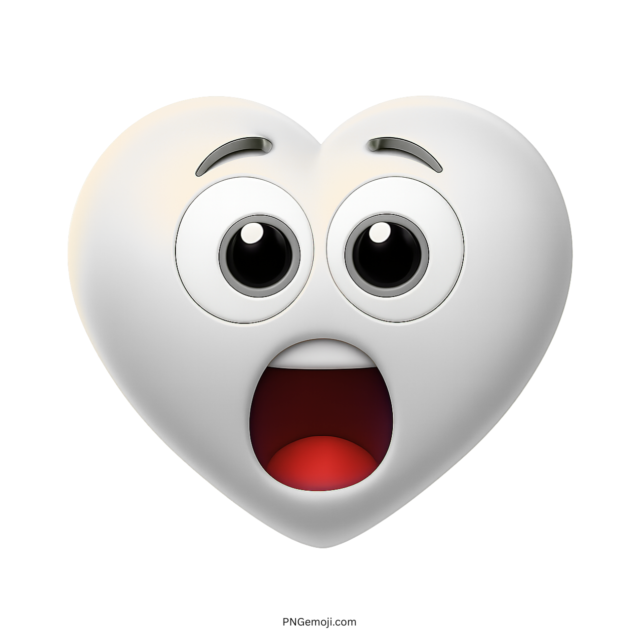 3D white heart emoji with shocked wide eyes and open mouth expression