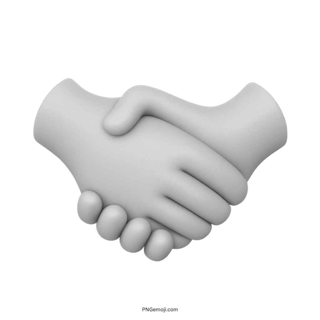 3D white handshake emoji representing unity and partnership in digital communication.