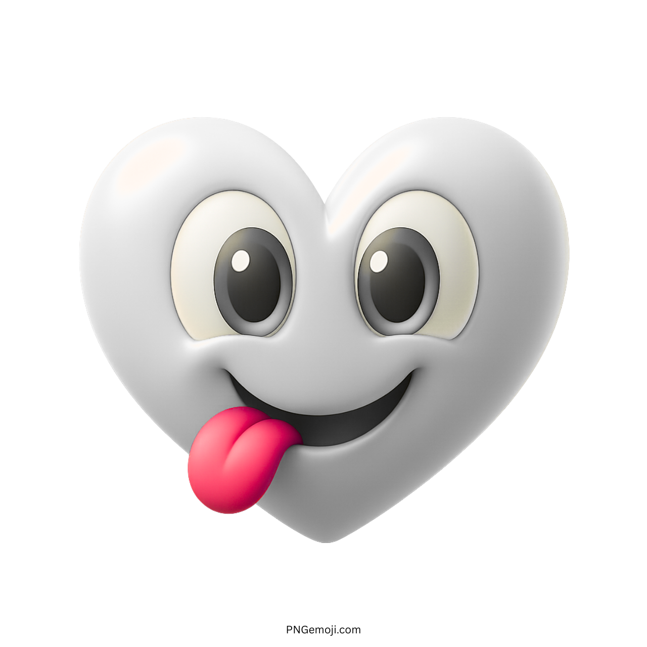 White heart emoji with tongue out and big expressive cartoon eyes in 3D style