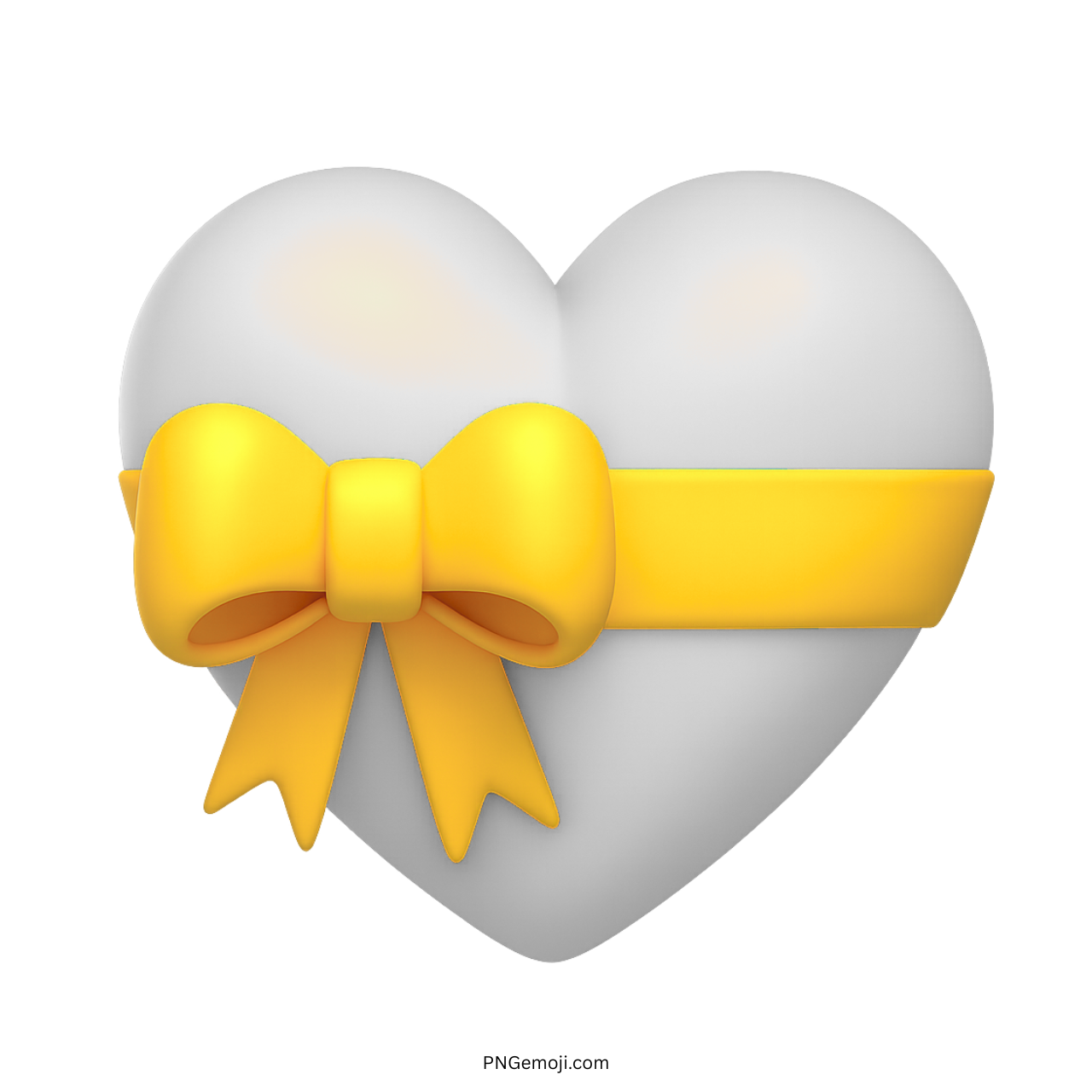 White heart emoji decorated with a yellow ribbon and bow