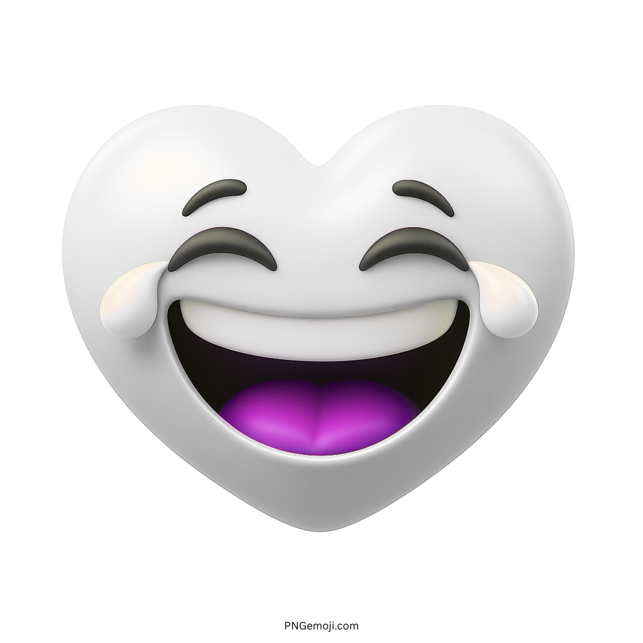3D white heart emoji laughing with cream tears cute joyful expressive emoticon