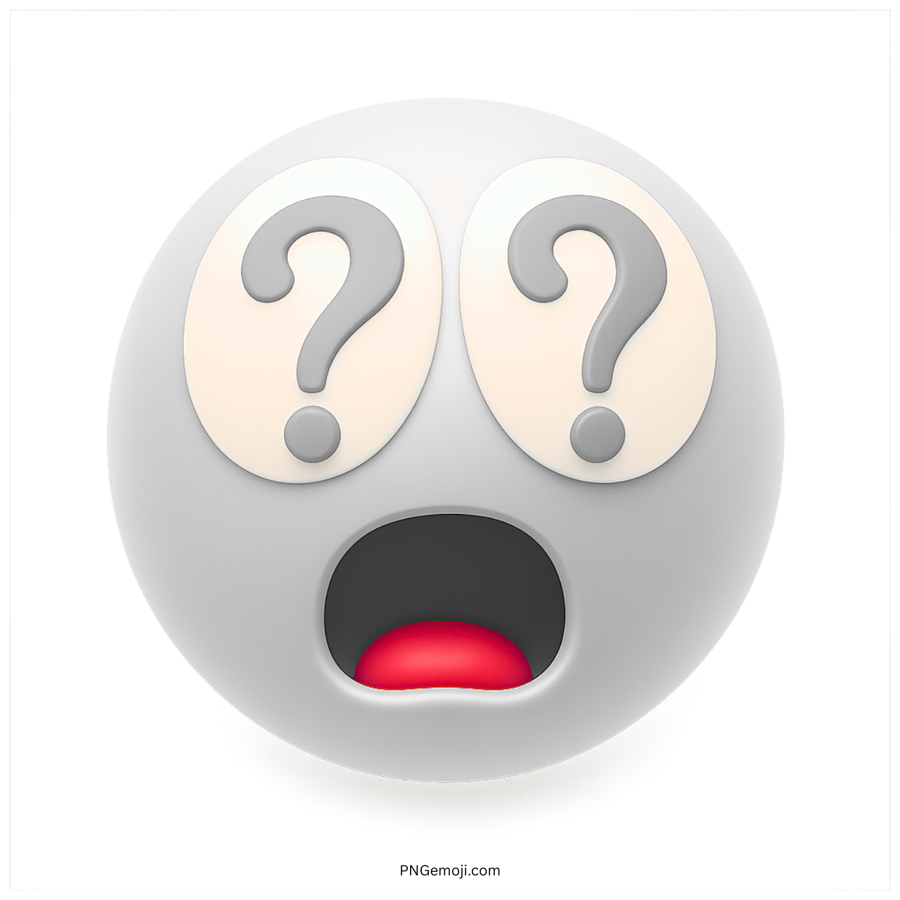 White emoji with grey question mark eyes and shocked open mouth