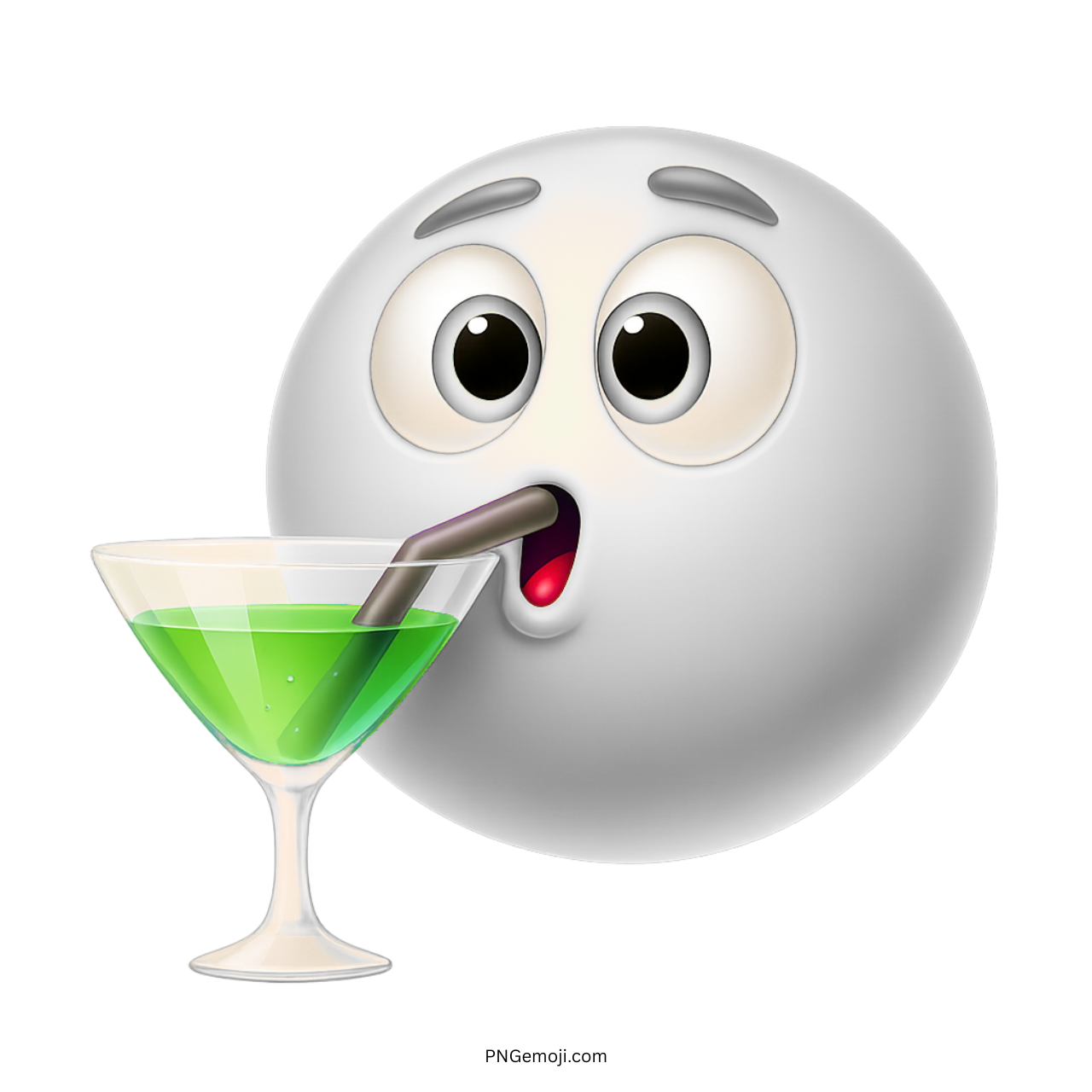 White emoji face sipping green cocktail from martini glass using black straw icon