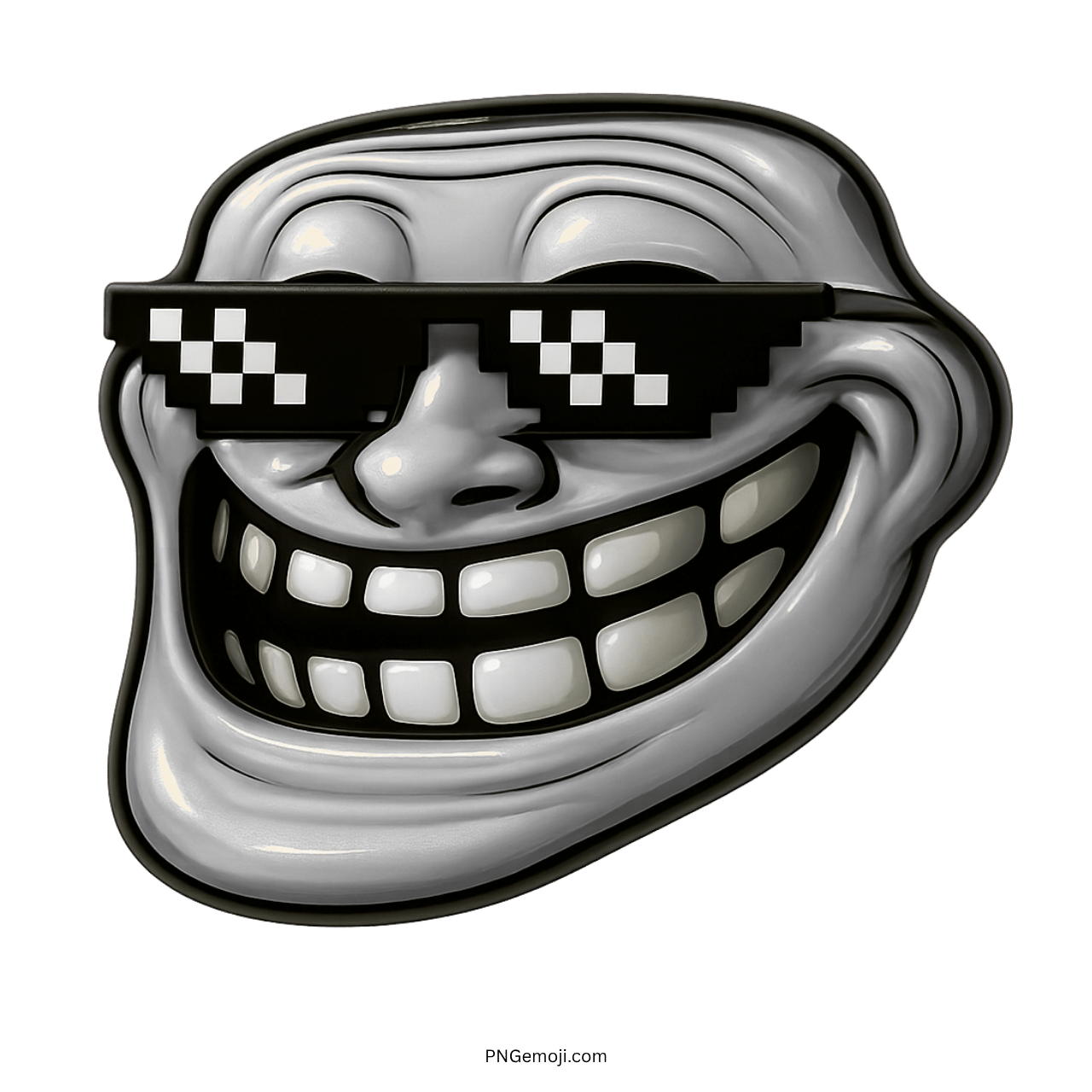 White troll face meme with pixelated thug life glasses and mischievous wide grin