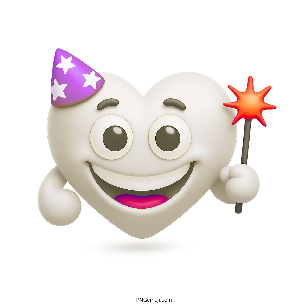 white wizard heart emoji smiling wearing party hat holding glowing red magic wand