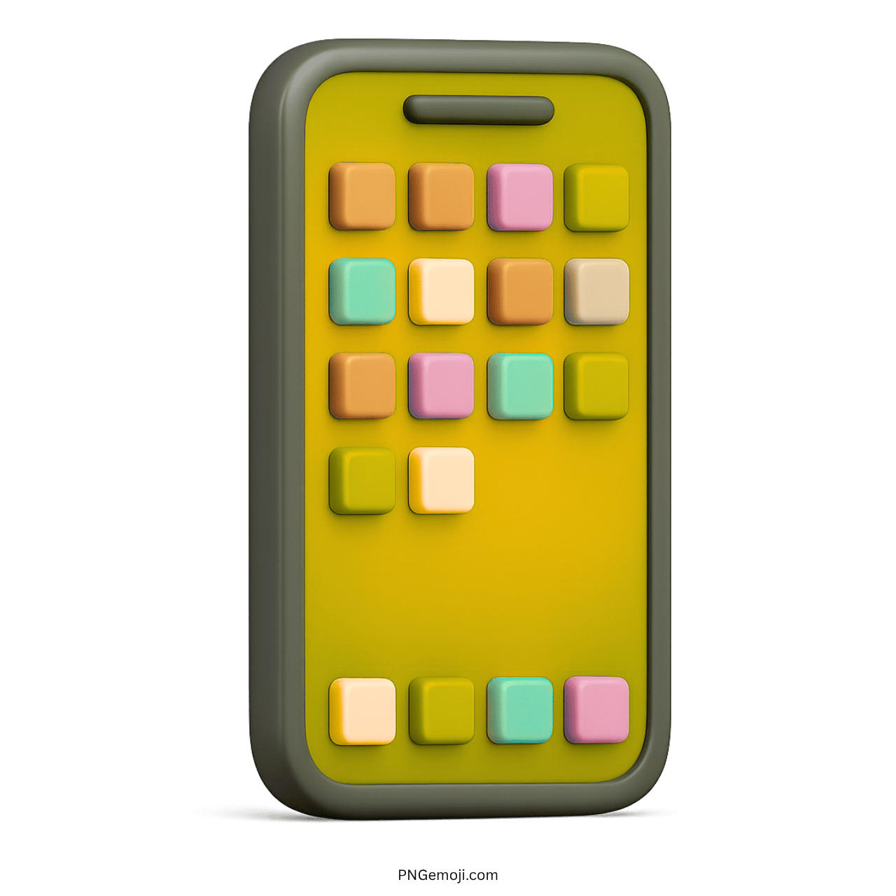 Yellow 3D smartphone emoji with colorful pastel square app icons