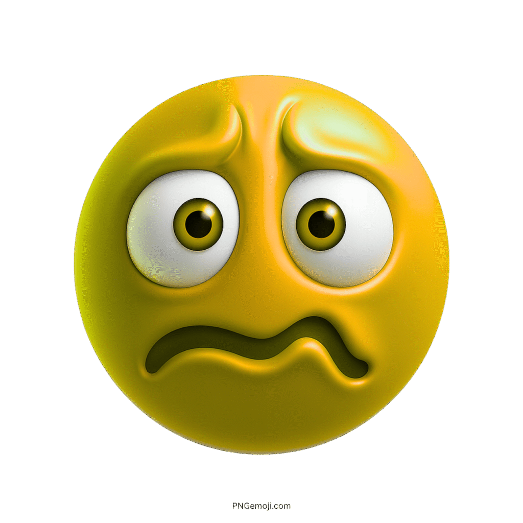 Yellow 3D emoji face with wide eyes and wavy mouth showing anxious expression