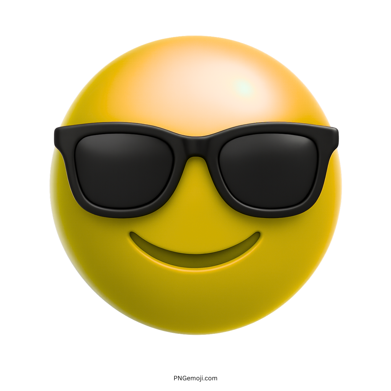 Glossy yellow 3D emoji face with black sunglasses and relaxed smile