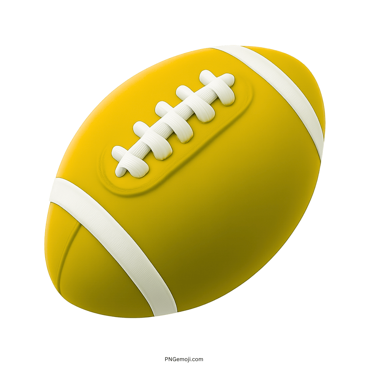 3D yellow American football emoji with white laces and stripes design.