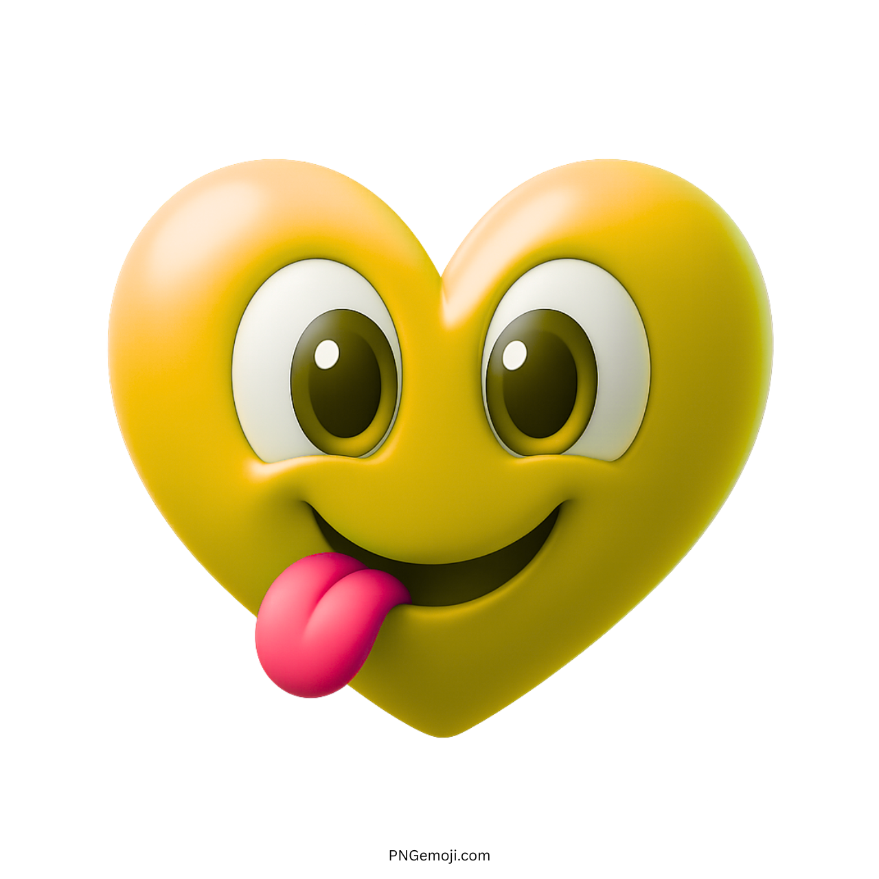 Cute yellow heart emoji with pink tongue out and fun cartoon-style expression
