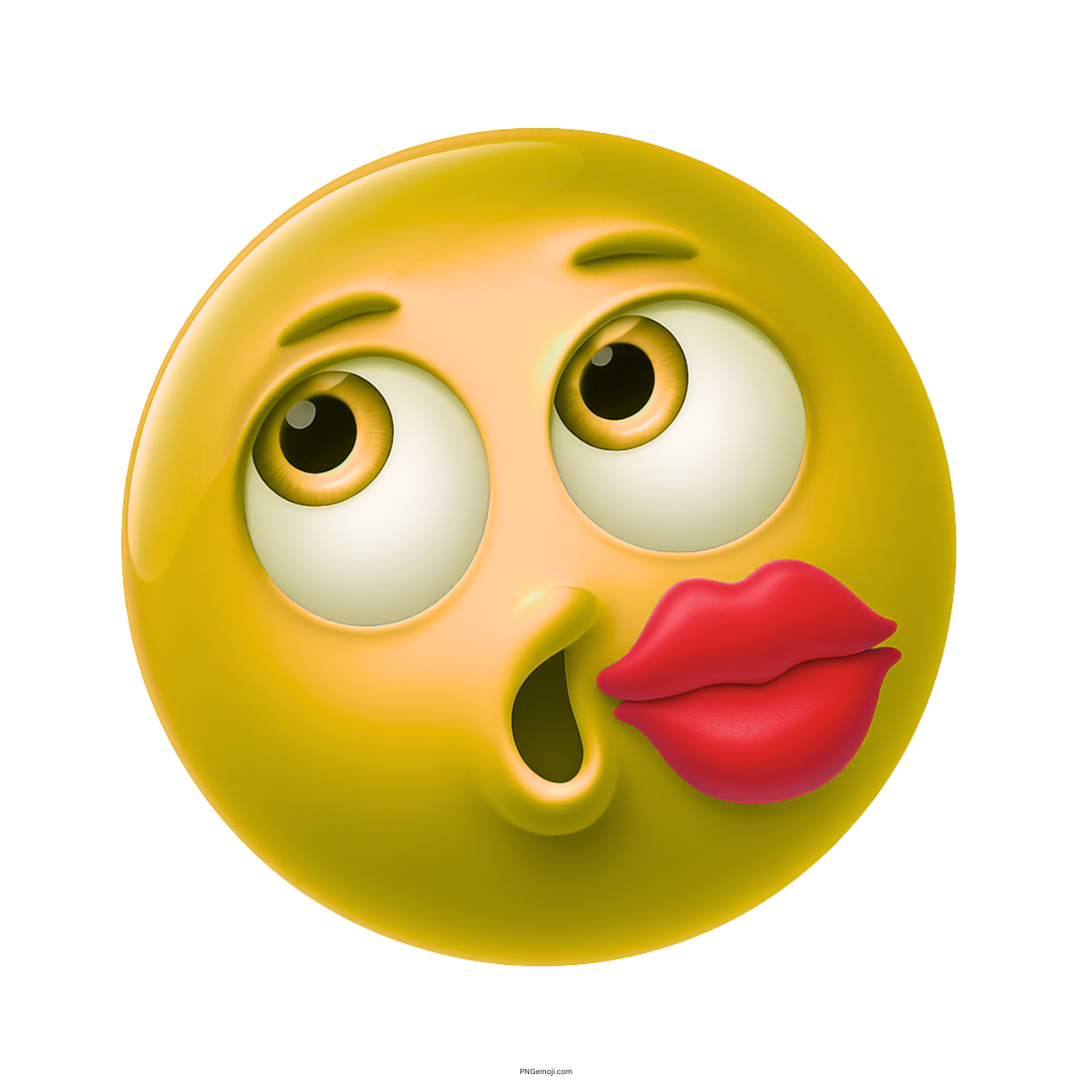3D yellow emoji with kiss mark and surprised dreamy expression cartoon style