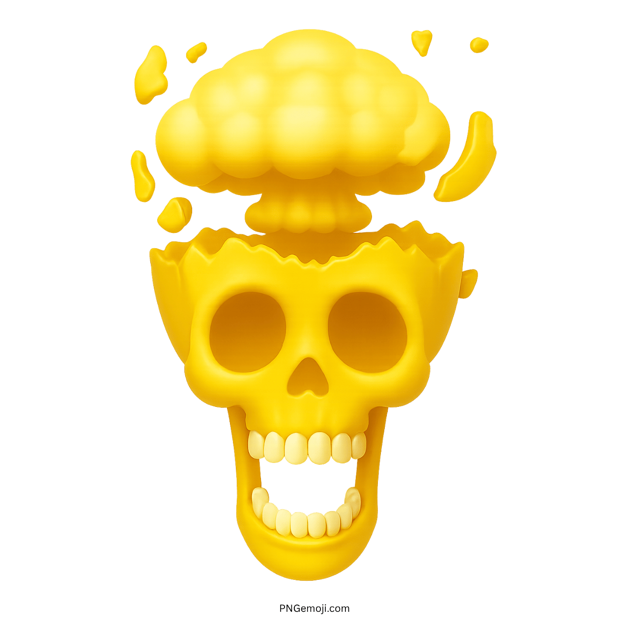 Yellow mewing skull emoji with exploding head in fun cartoon digital art style