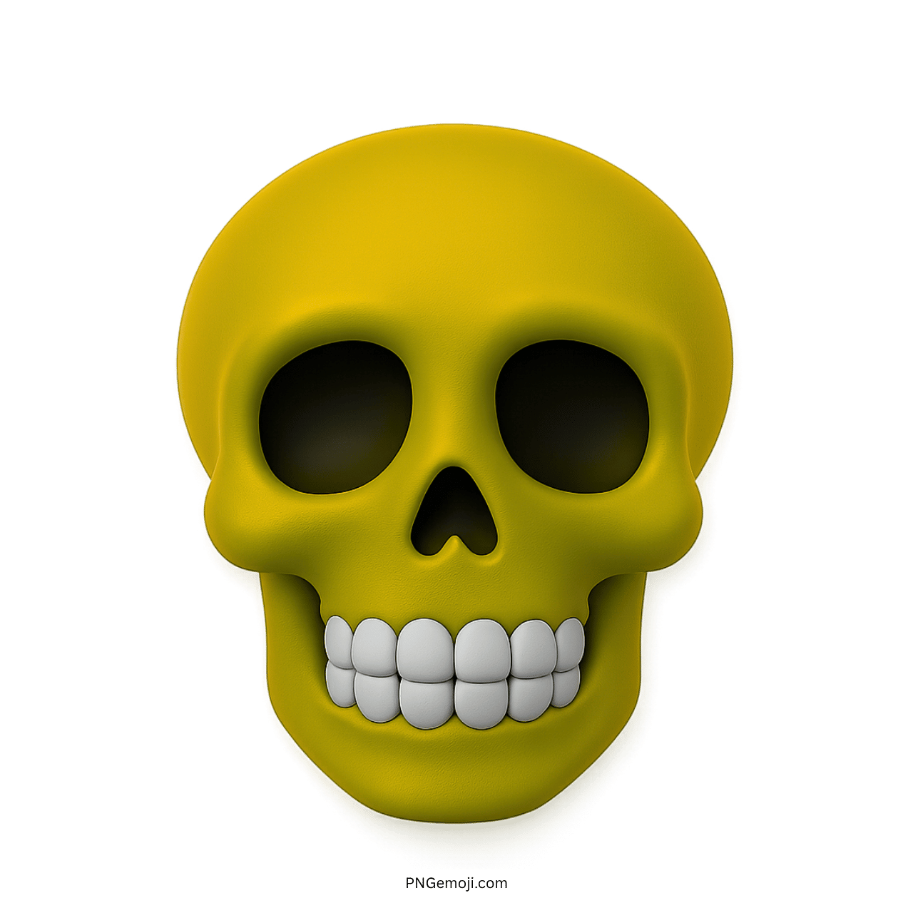 Yellow 3D skull emoji with white teeth, cartoonish style for meme use.