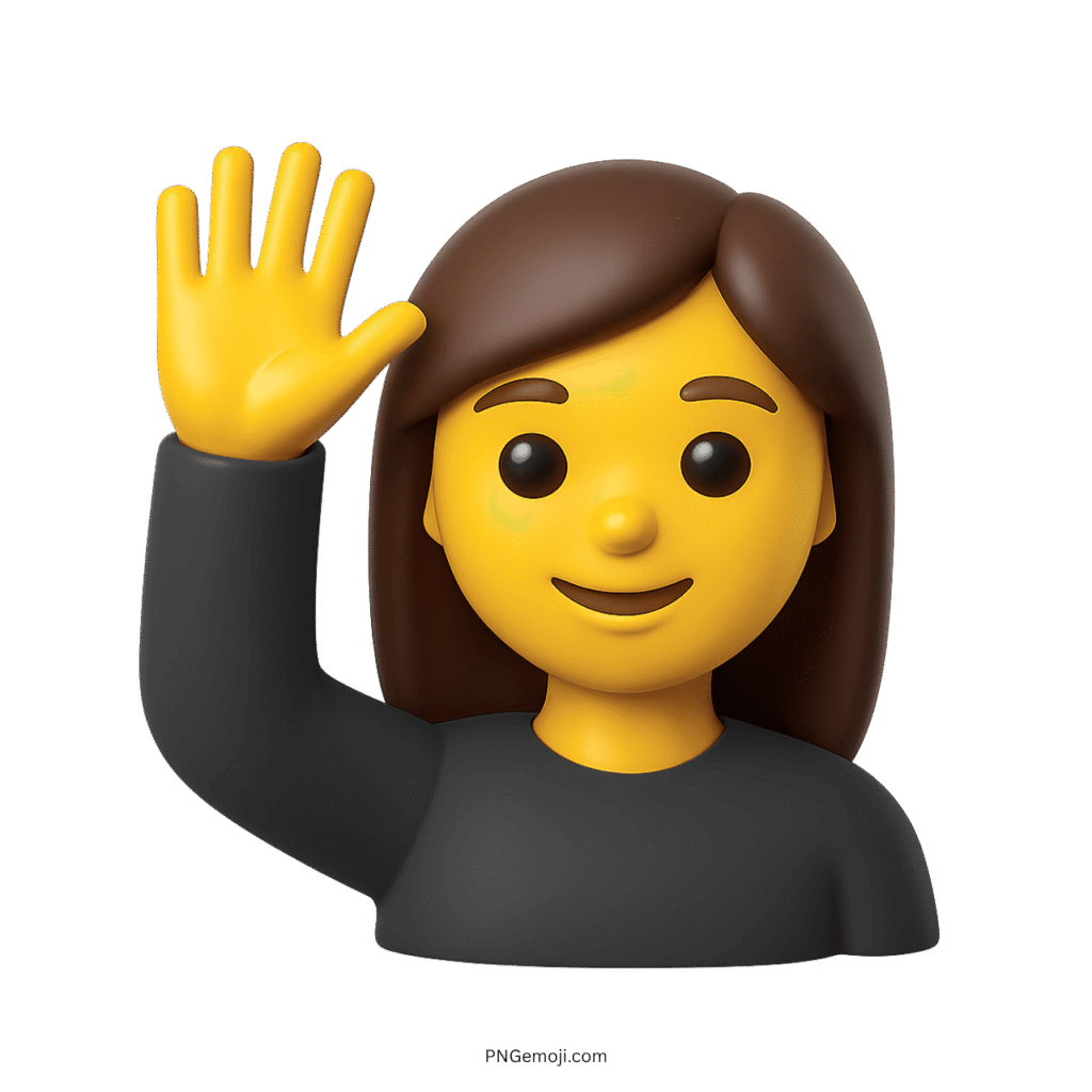 3D woman raising hand emoji wearing black top cartoon style character
