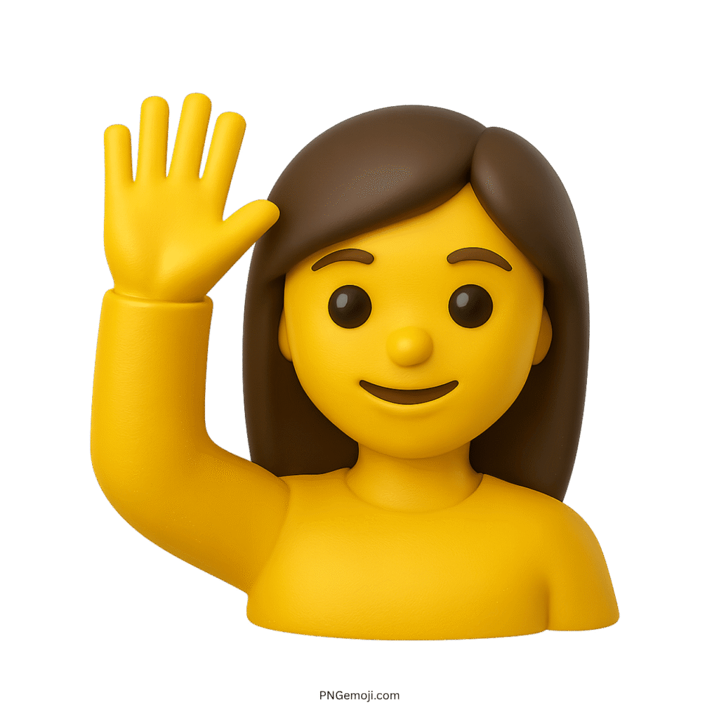 3D woman raising hand emoji with yellow skin and yellow outfit