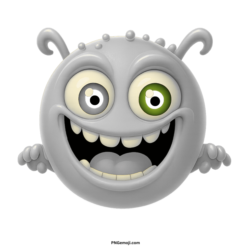 alien monster emoji with creepy smile and cartoon face isolated on transparent background