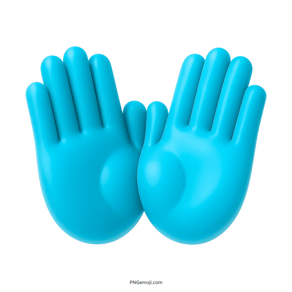 Aqua blue open hands emoji symbolizing calm welcoming friendly supportive gesture