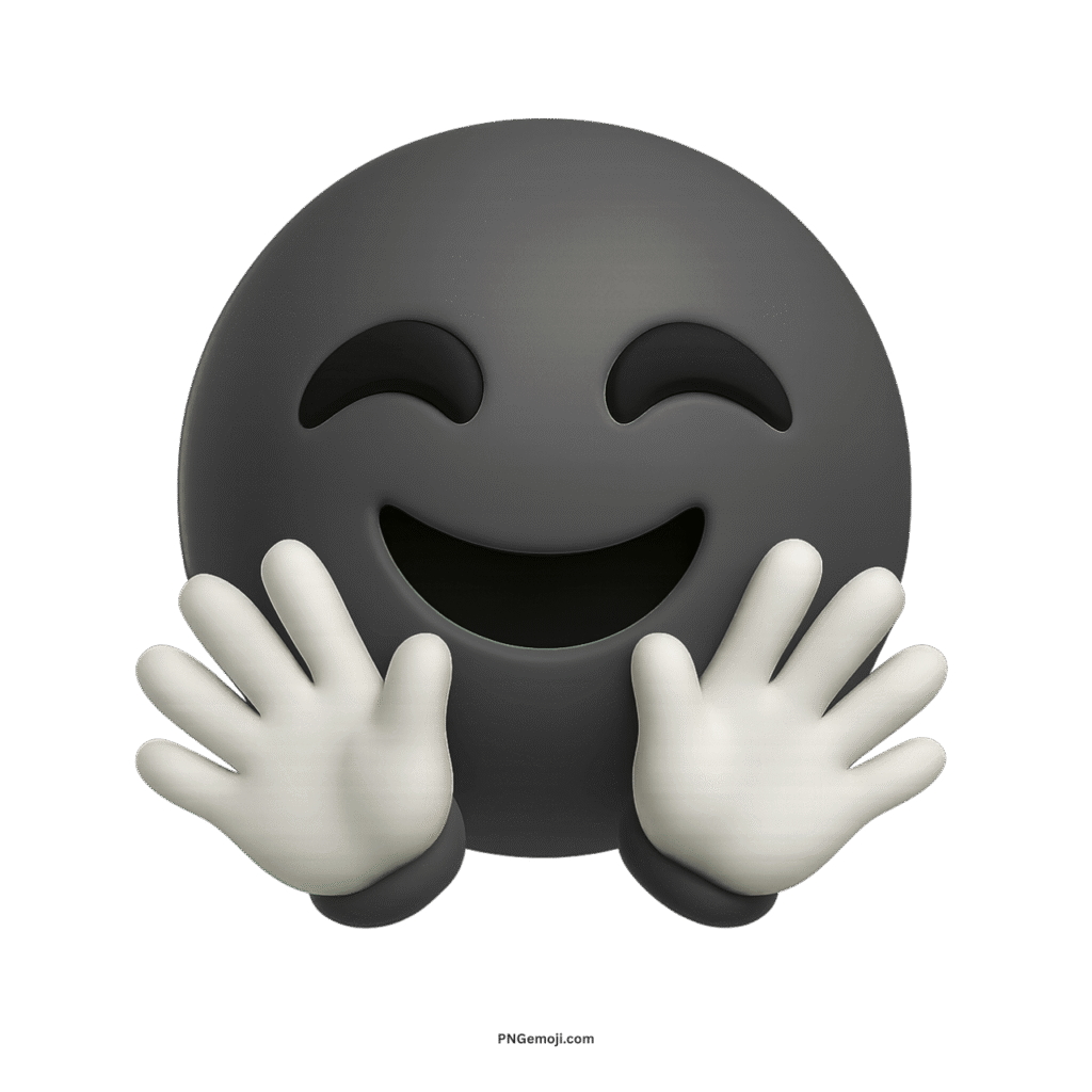 3D black smiling face with open hands emoji symbolizing joy, hugs, and warmth