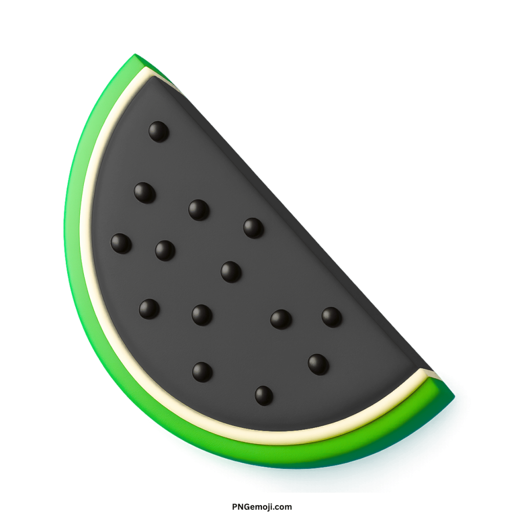 Black watermelon emoji slice with seeds, creative fruit design in modern 3D style