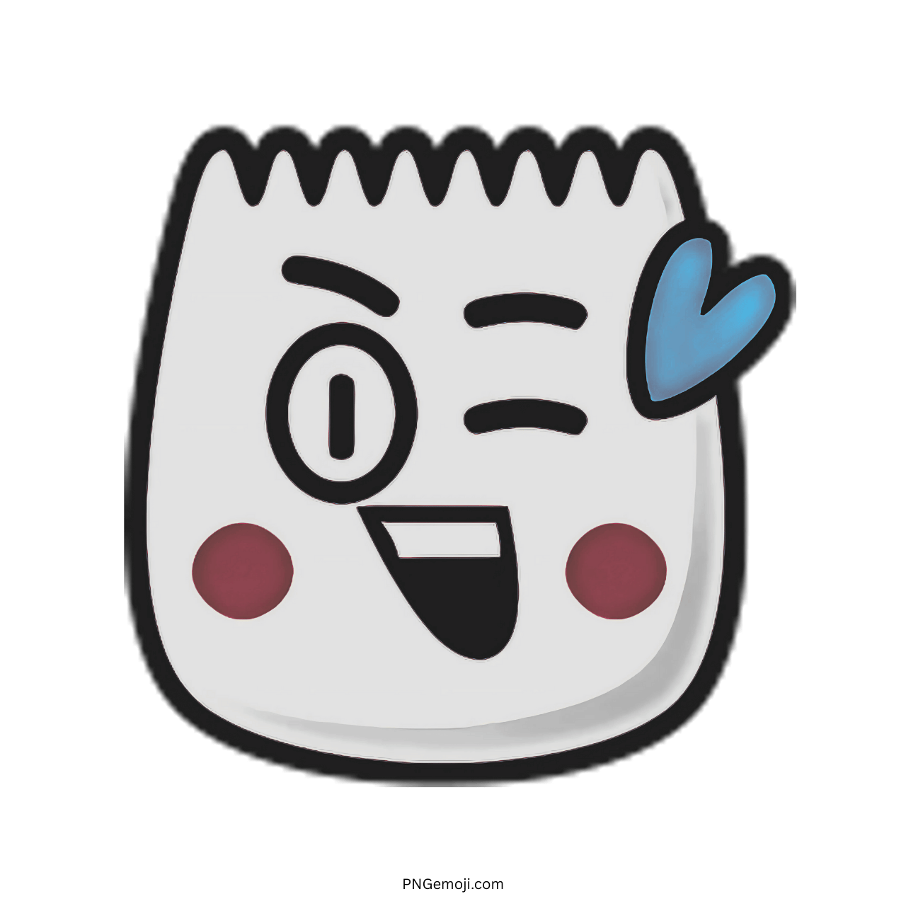 Winking Blink TikTok emoji with heart-shaped blue detail, expressing fun and playfulness.