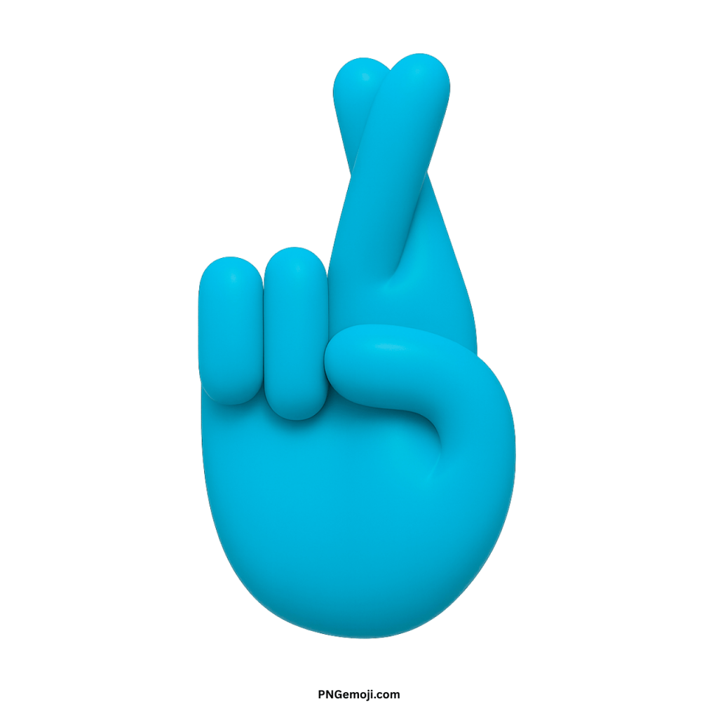 Blue crossed fingers emoji hand sign symbolizing hope, luck, positivity, and encouragement
