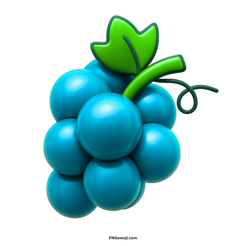 Blue grapes emoji bunch digital fruit illustration with green leaf and fresh stem design