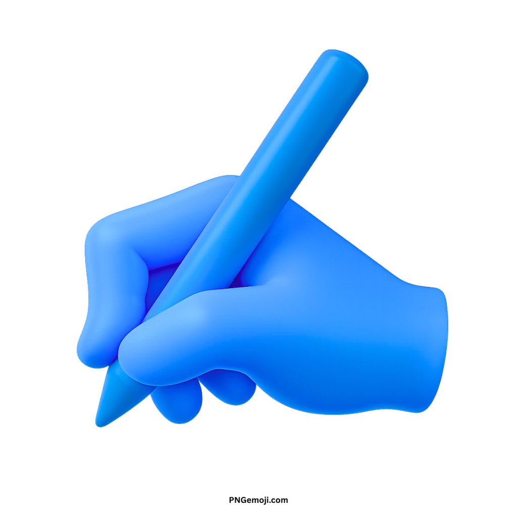 Blue 3D hand writing emoji holding pen digital drawing icon isolated